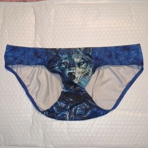Unbranded Blue Wolf Animal Printed Nylon Pouch Bikini Briefs Size Large